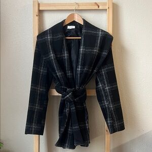 Mud Pie Black and White Plaid Wrap Coat